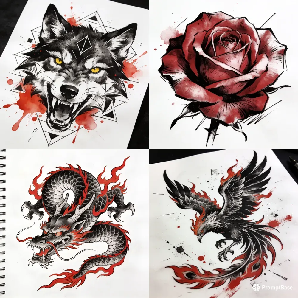 Clean Sketch Tattoos Black Red