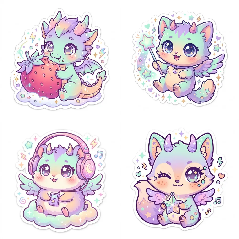 Kawaii Pastel Magical Creature Stickers