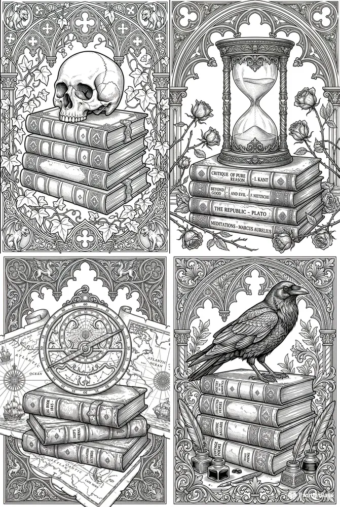 Dark Academia Library Coloring Masters