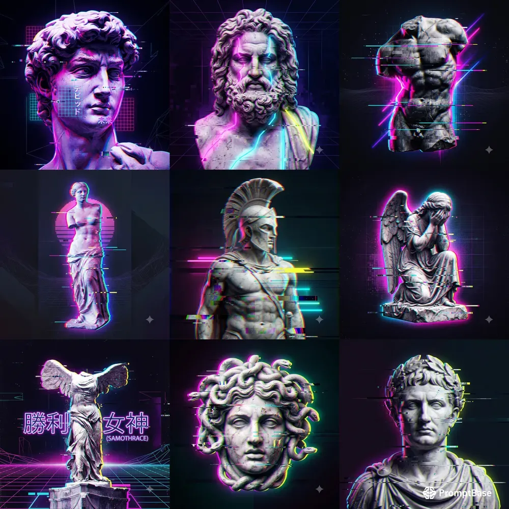 Glitch Greek Statue Digital Art