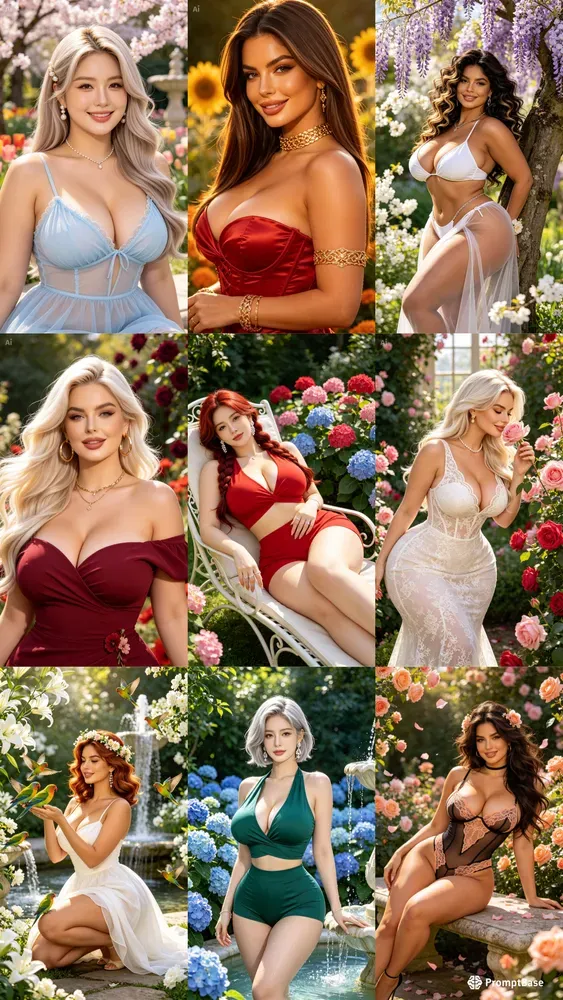 Cute Girls In Flower Gardens