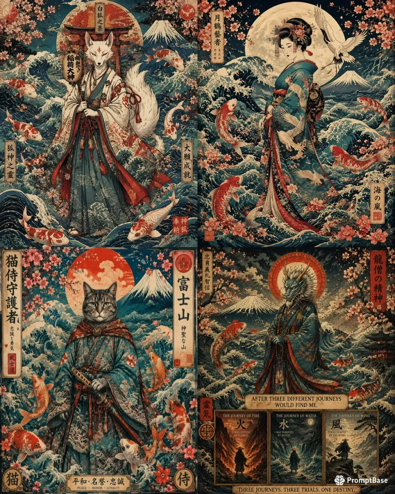 Mystical Ukiyoe Spirit Animal Art