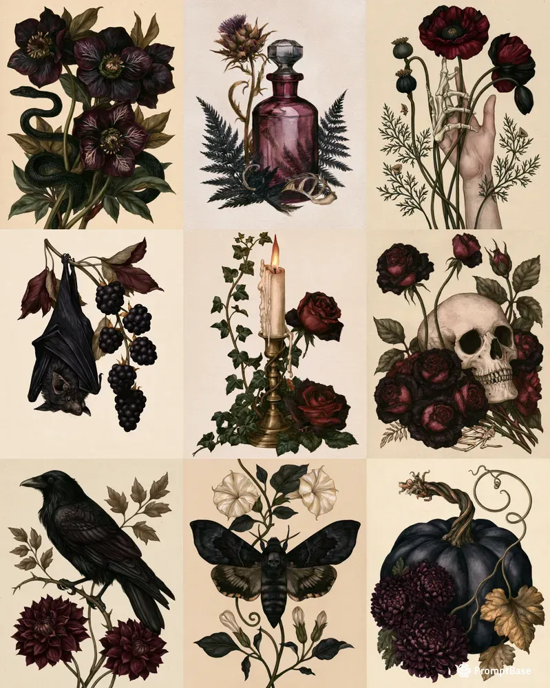 Gothic Halloween Botanical Art