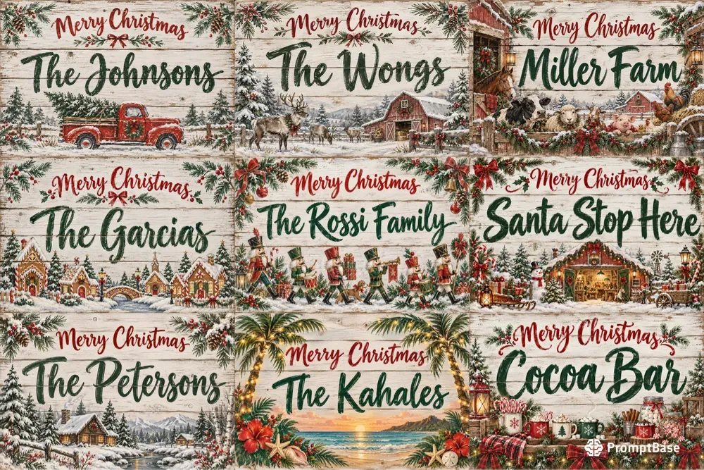 Christmas Family Name Sign Art