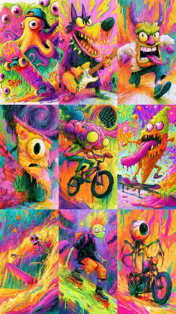 Psychedelic Lowbrow Skate Mutants
