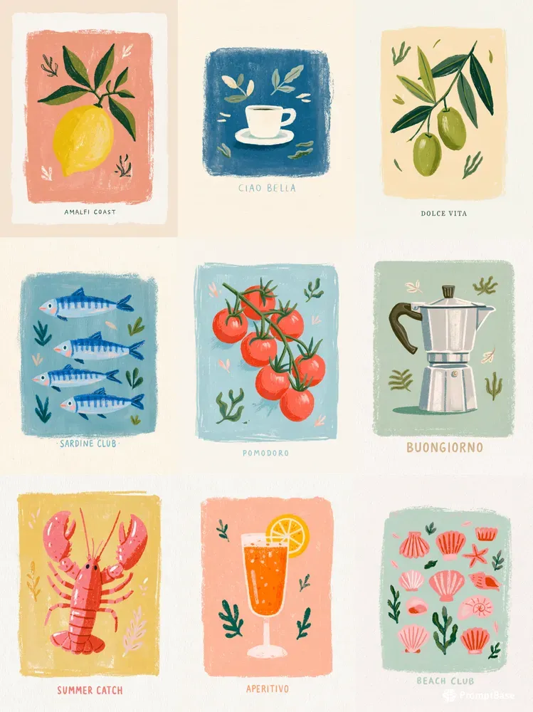 Retro Mediterranean Folk Art Posters