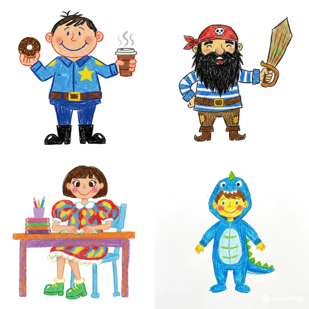 Childlike Crayon Drawing Illustrations