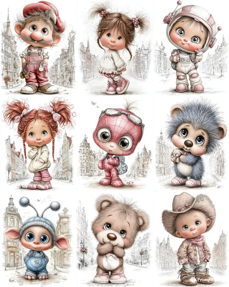 Toy Character Cityscape Clipart Ephemera