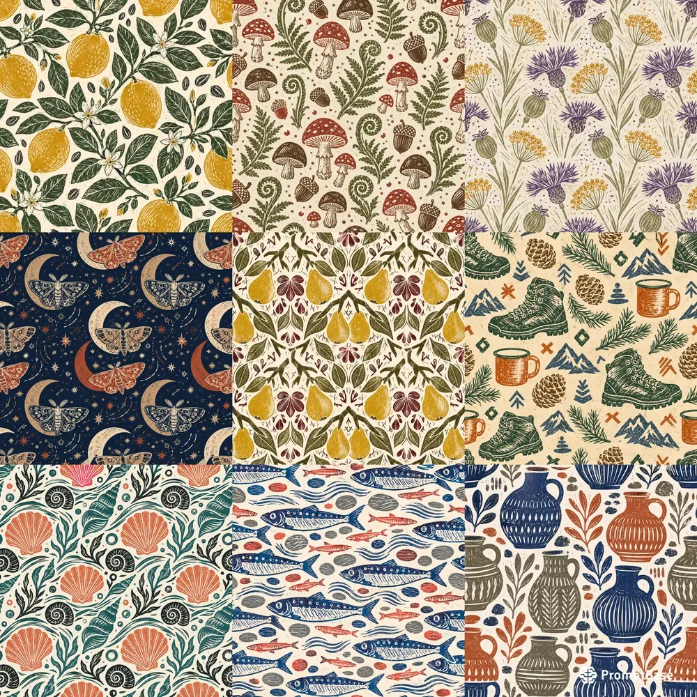 Linocut Seamless Surface Patterns