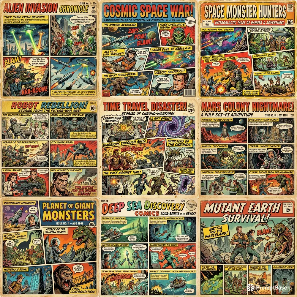 Vintage Scifi Comic Collages