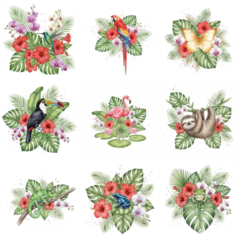 Tropical Watercolor Animal Art