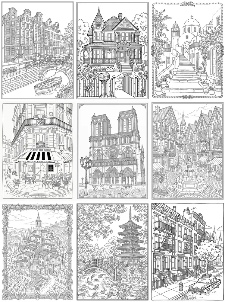 Ink Sketch Architecture Coloring Pages