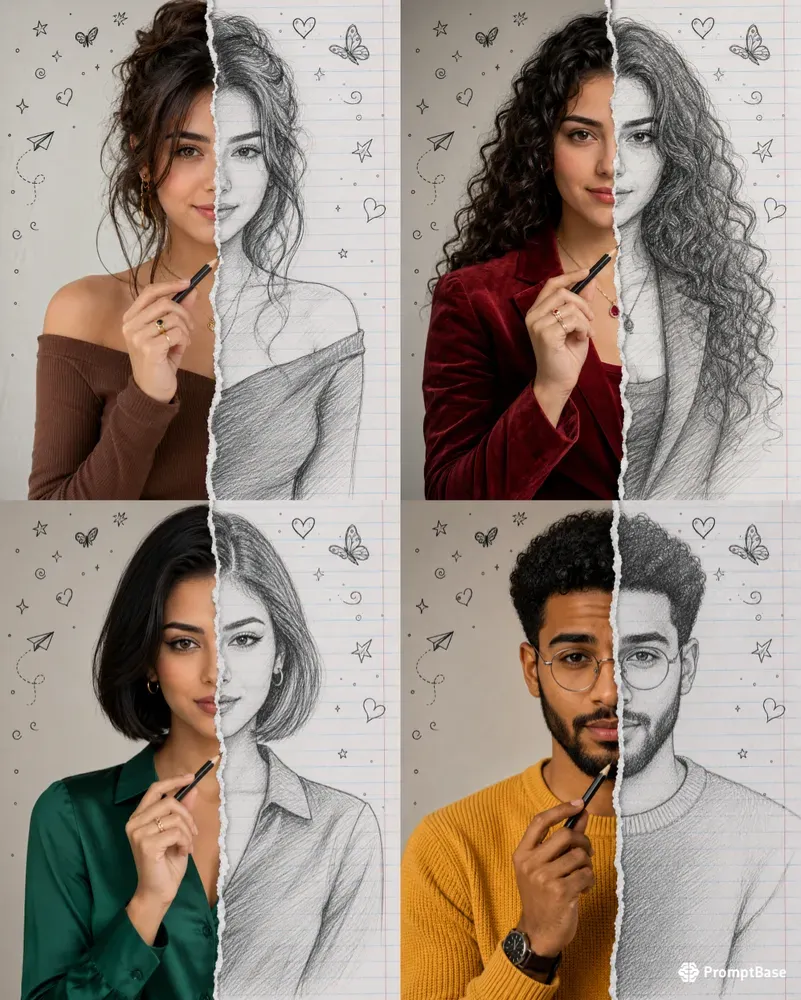 Reality Vs Sketch Duality Portraits