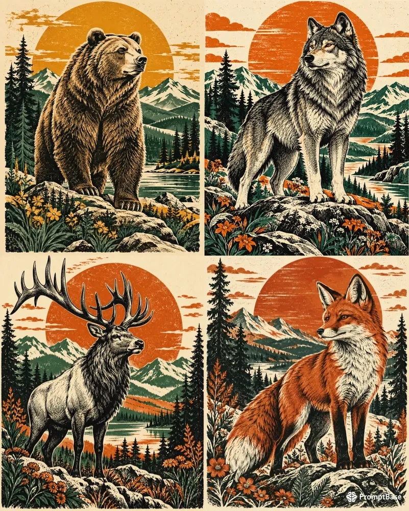 Vintage Animal Linocuts