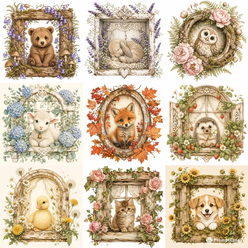 Cute Vintage Cottagecore Animal Cliparts