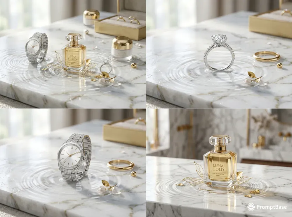 Luxury Product Mockups On Rippled Marble