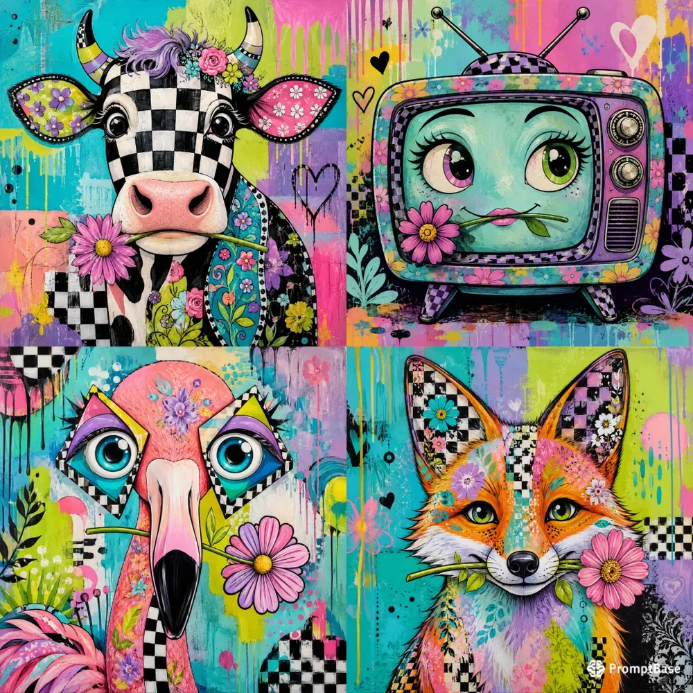 Surreal Checkerboard Popart Characters