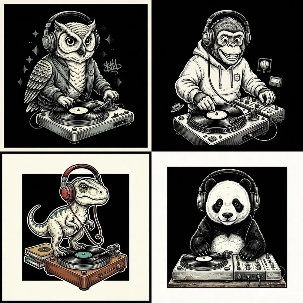 Vintage Ink Dj Animal Tee Designs