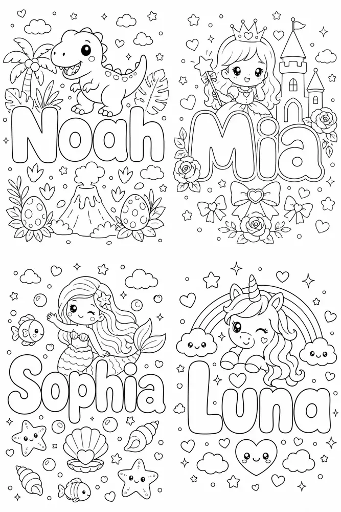 Etsy Kawaii Custom Name Coloring Pages