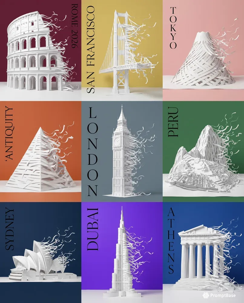 3D Papercraft Landmark Posters