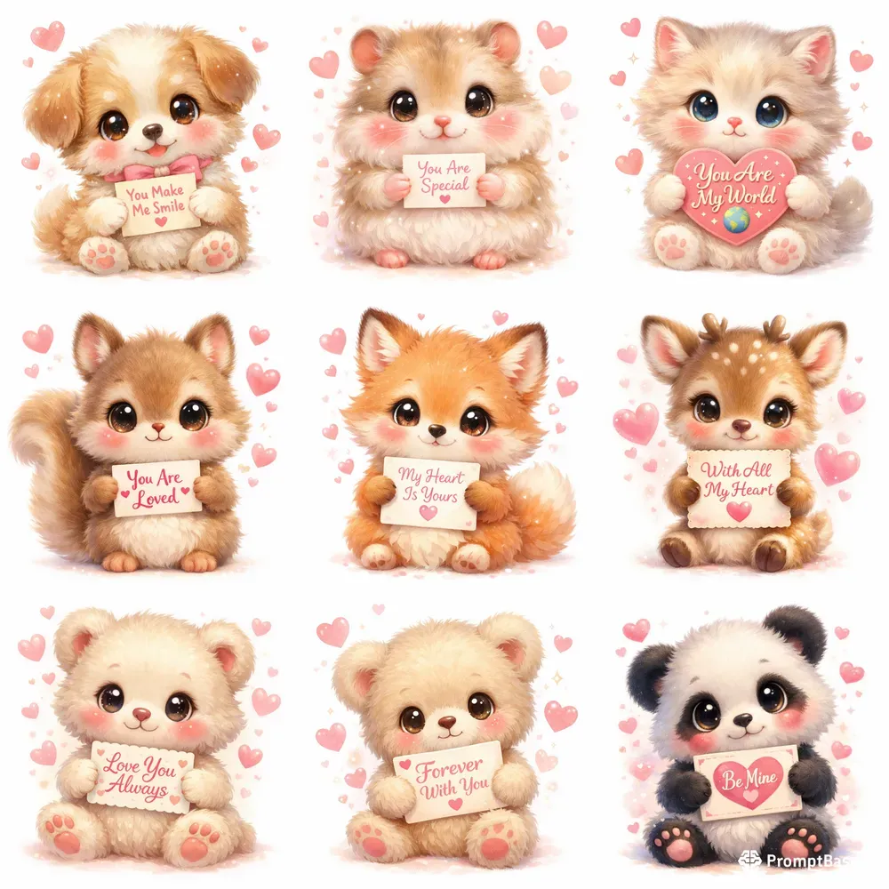 Cute Kawaii Cartoons With Love Cards