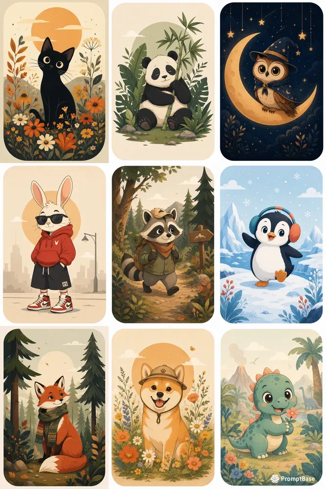 Minimalist Cartoon Animal Posters