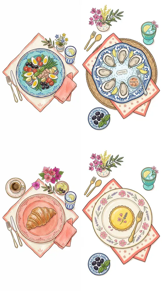 Stylized Doodle Riviera Cafe Food Icons