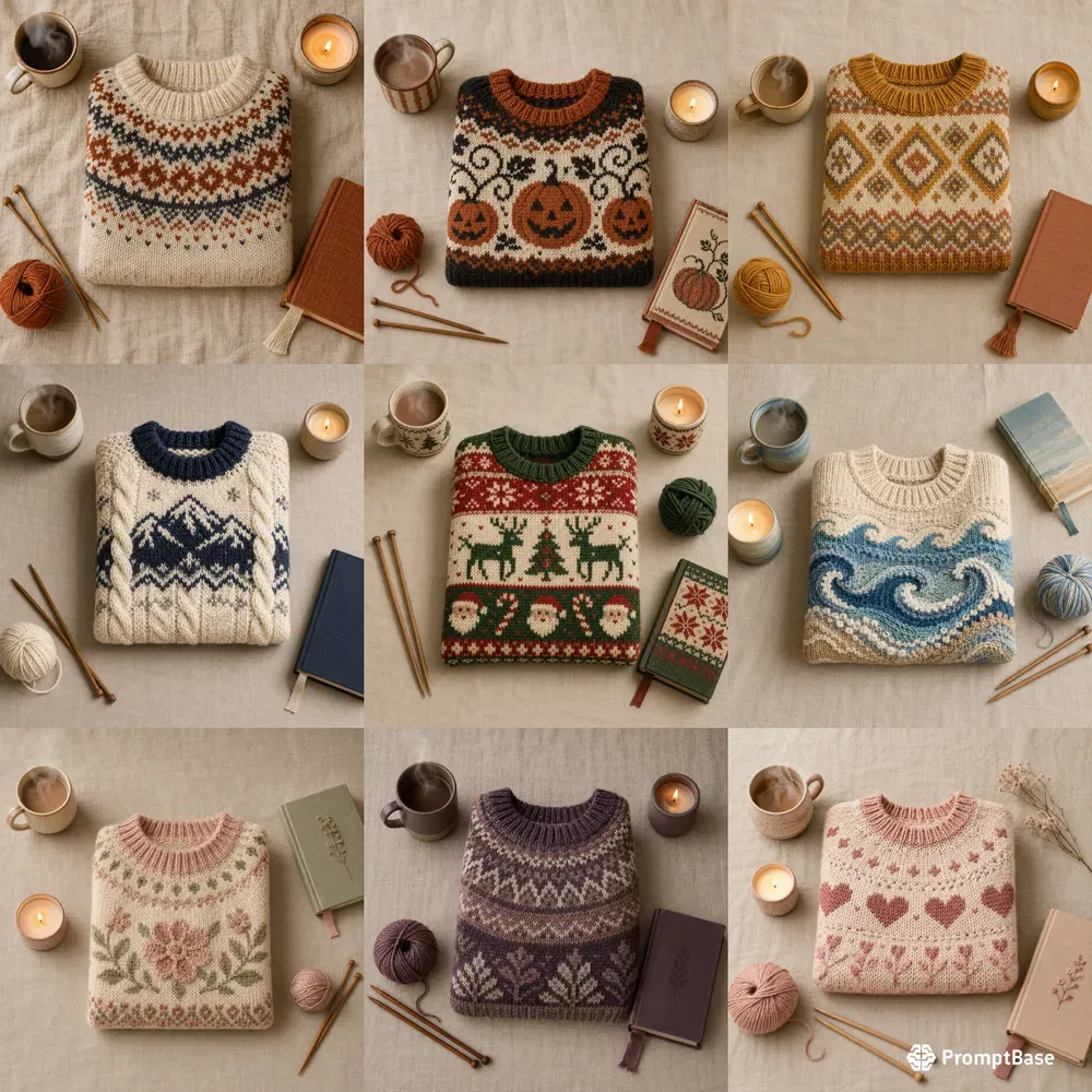 Knitted Sweater Pattern Flat Lays