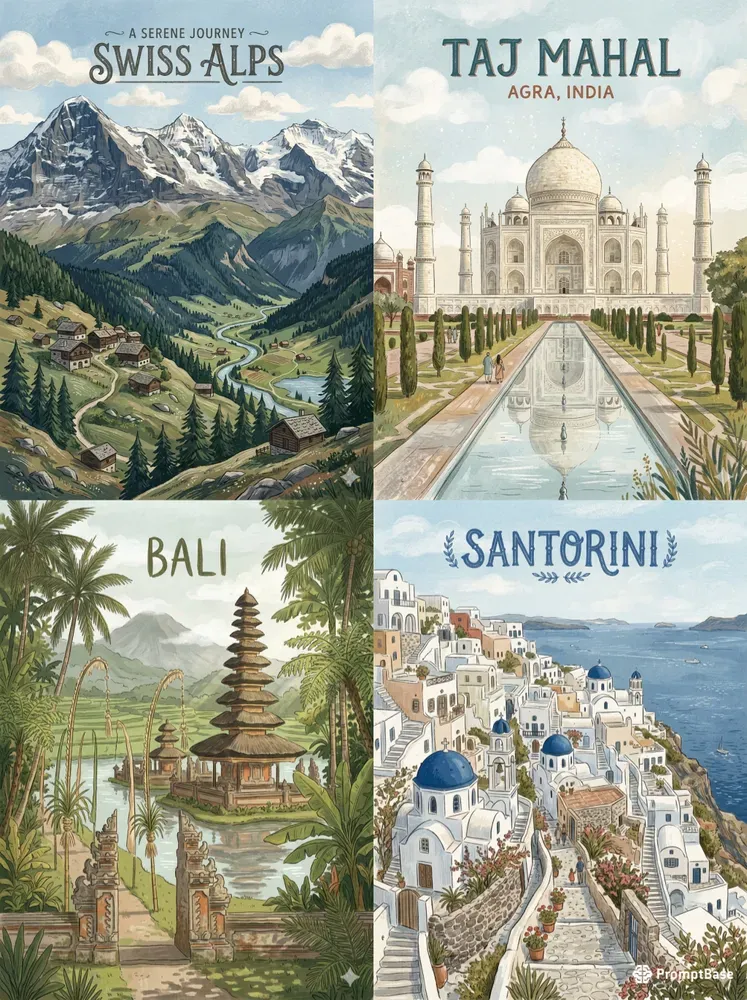 Handdrawn Painterly Travel Posters