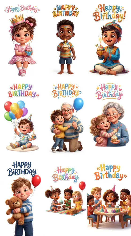 Cute 3D Birthday Illustration Cards