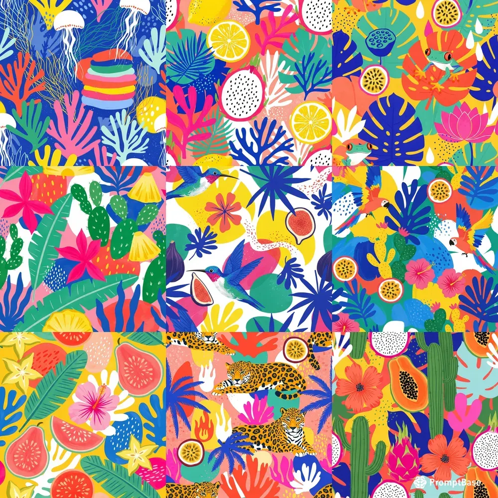 Bold Tropical Cutout Seamless Patterns