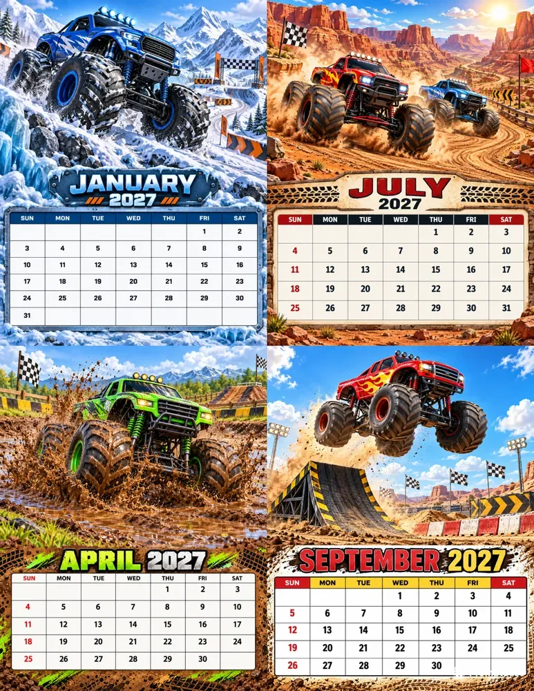 Monster Trucks 2027 Calendar Pages