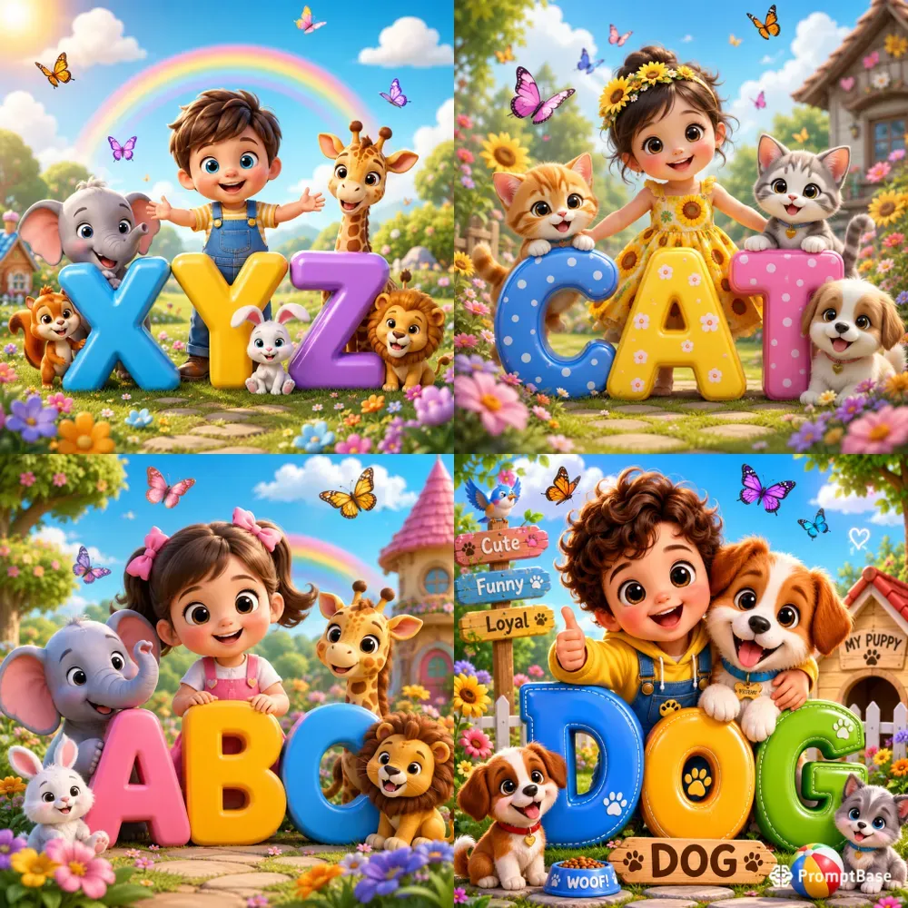 Adorable 3D Kids Learning Scenes