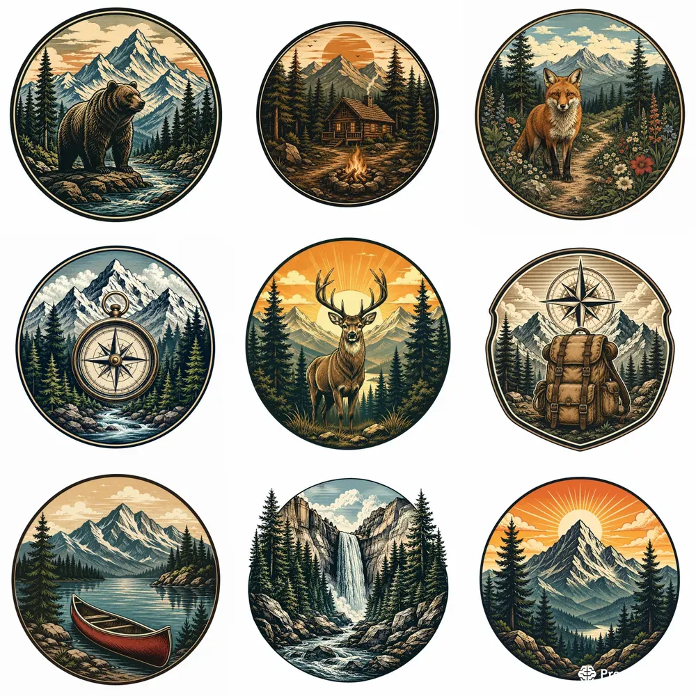 Vintage Outdoor Badge Tshirt Prints