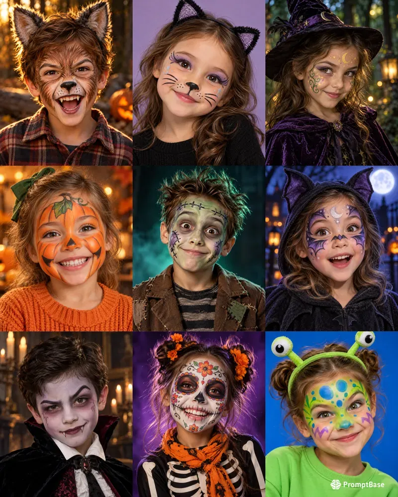Kids Halloween Face Paint Costume Photos