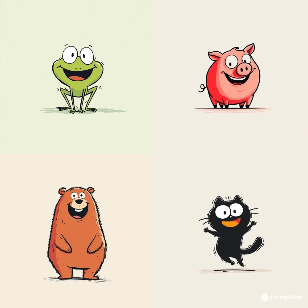 Minimalist Cartoon Animal Illustrations