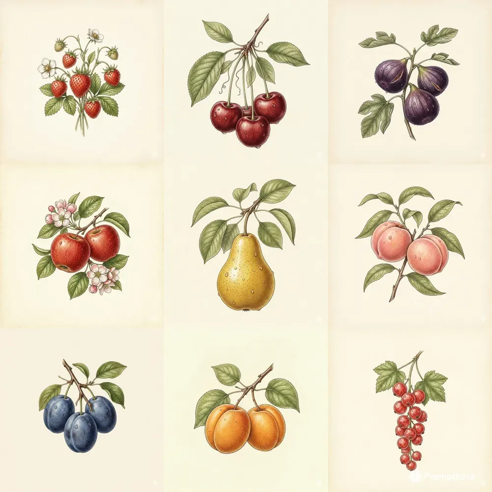 Vintage Botanical Fruit Watercolors