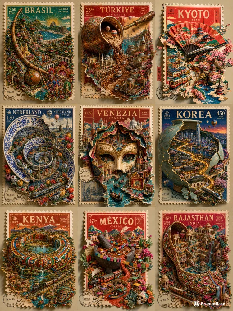 Cultural Travel Stamp Wall Art