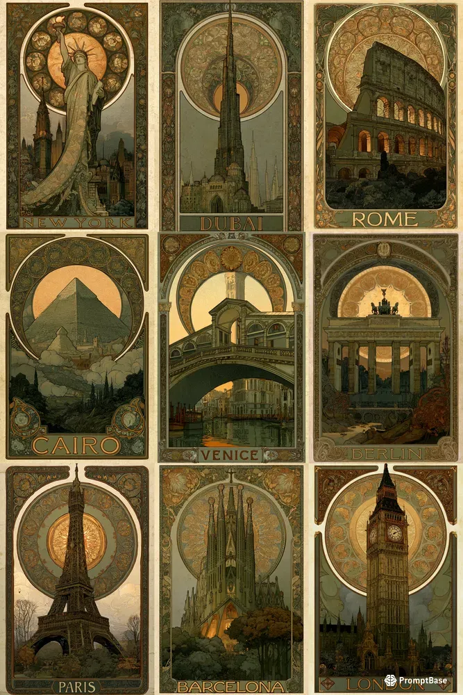 Ornate Art Nouveau Landmark Posters