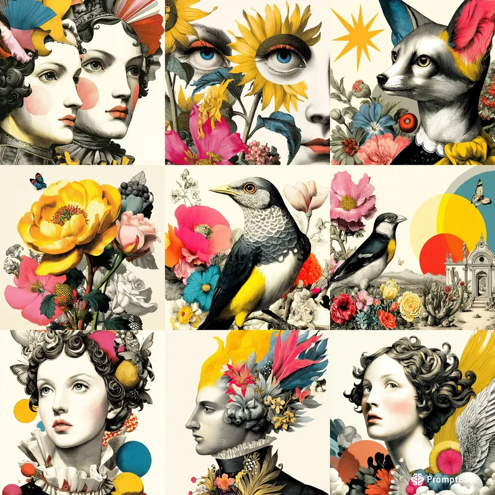 Pop Baroque Collage Illustrations