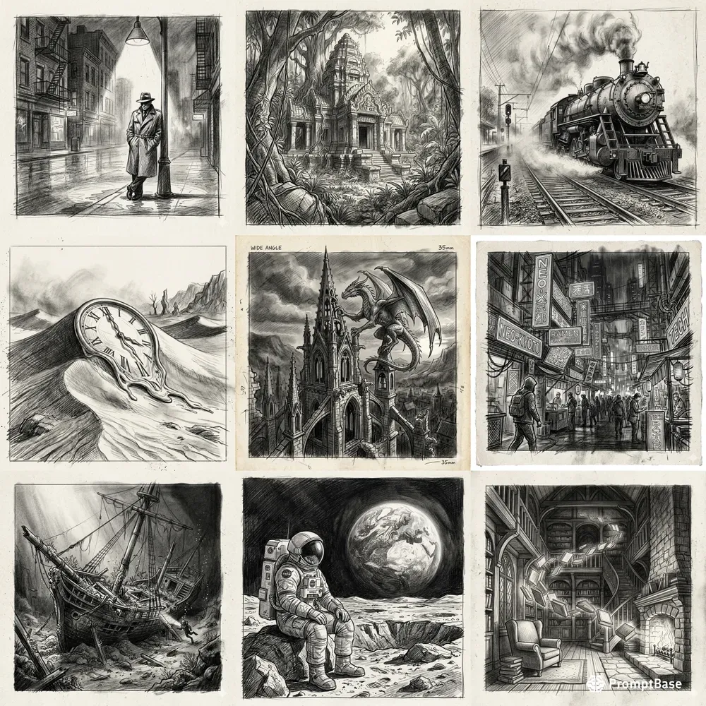 Cinematic Pencil Sketch Storyboards