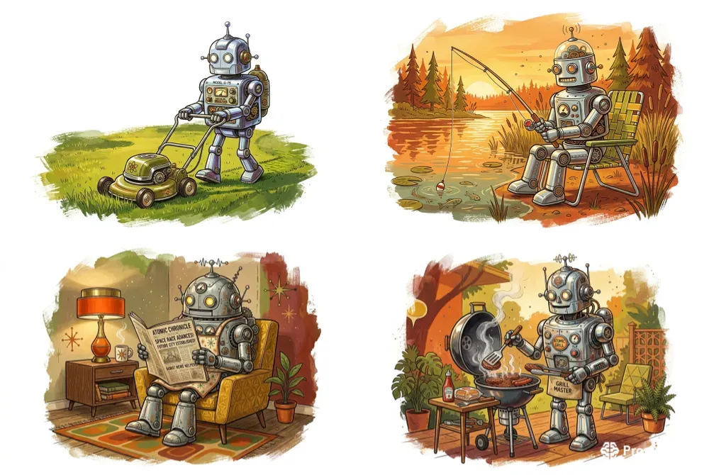 Retro 70s Robot Dad Illustrations
