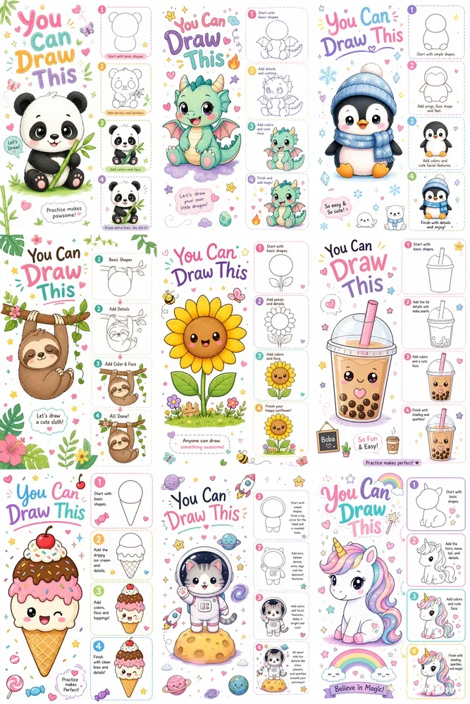 Cute Drawing Tutorial Posters