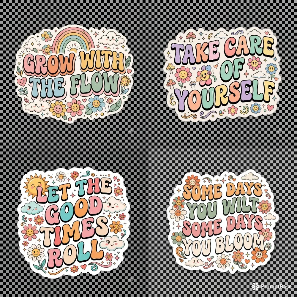Groovy Retro Quote Sticker Designs
