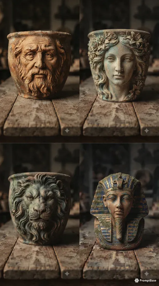 Vintage Clay Pot Sculpted Portraits