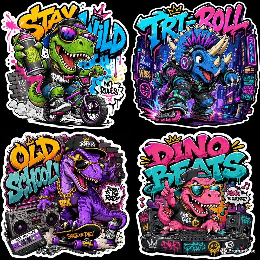 Retro Street Dino Stickers