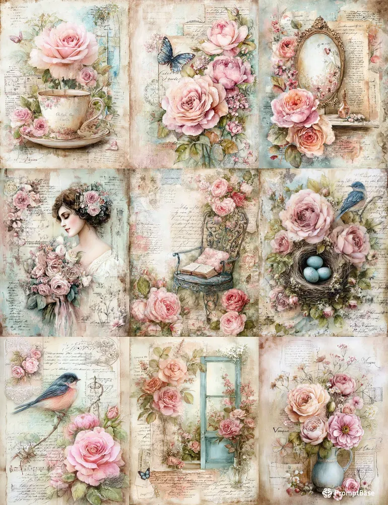 Romantic Shabby Chic Junk Journal Pages