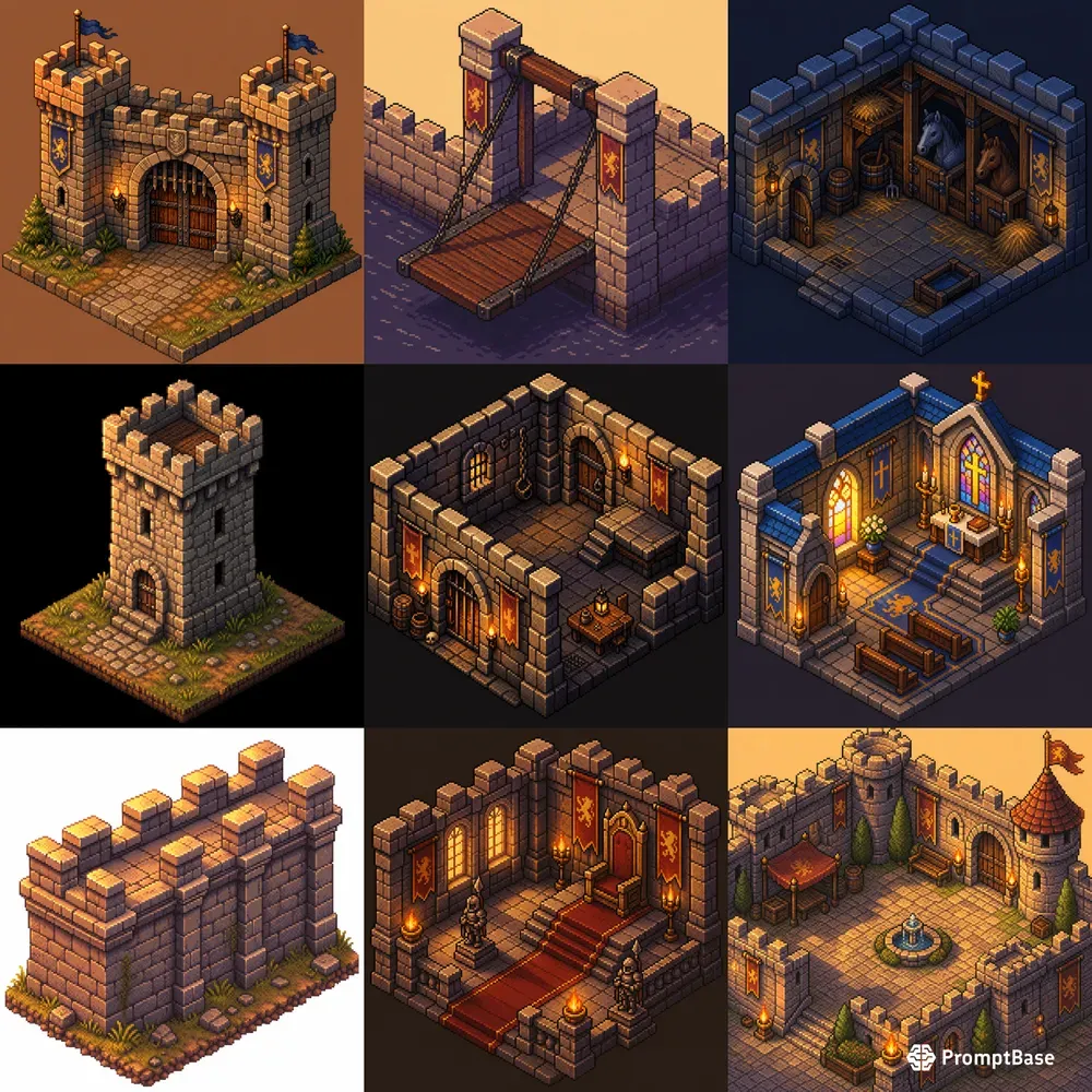 Isometric Pixel Art Medieval Castles