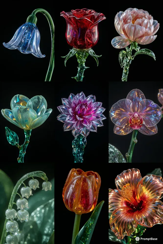 3D Art Nouveau Glass Flower Renders