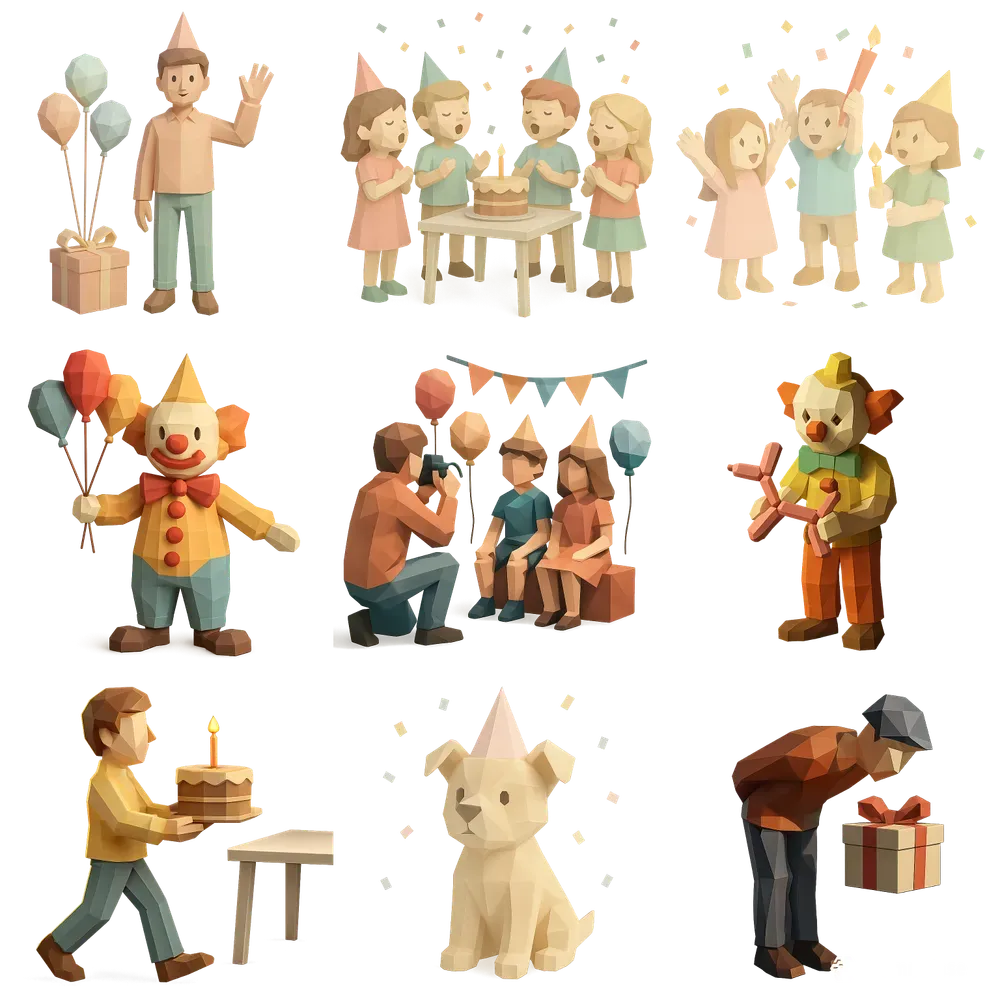 Lowpoly Birthday Party Characters